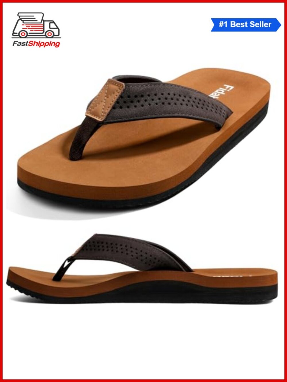 ✨Fidabo Men's Arch Support Flip Flops Non-Slip Rubber Sandals Beach Pool